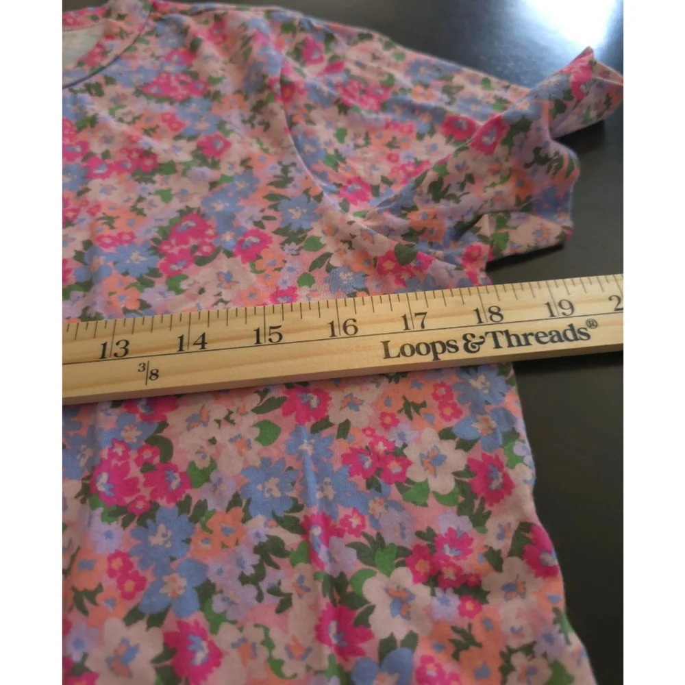 Women's Oversized Floral Print Fairy Cottagecore Short Sleeve Tee S Pink Blue